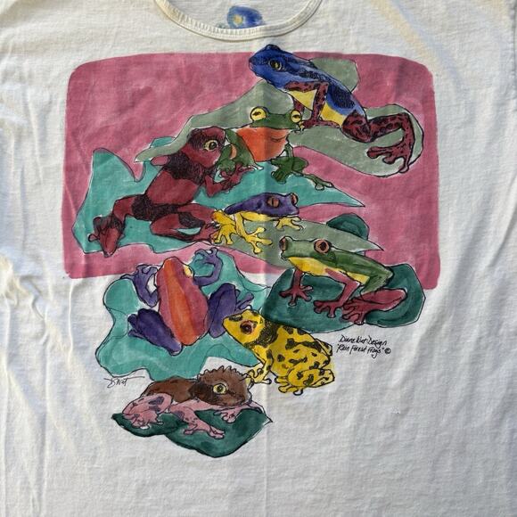 Vintage Diane Wat Design “Rain Forest Frogs” Hand Painted T-Shirt Single Stitch - Picture 3 of 12